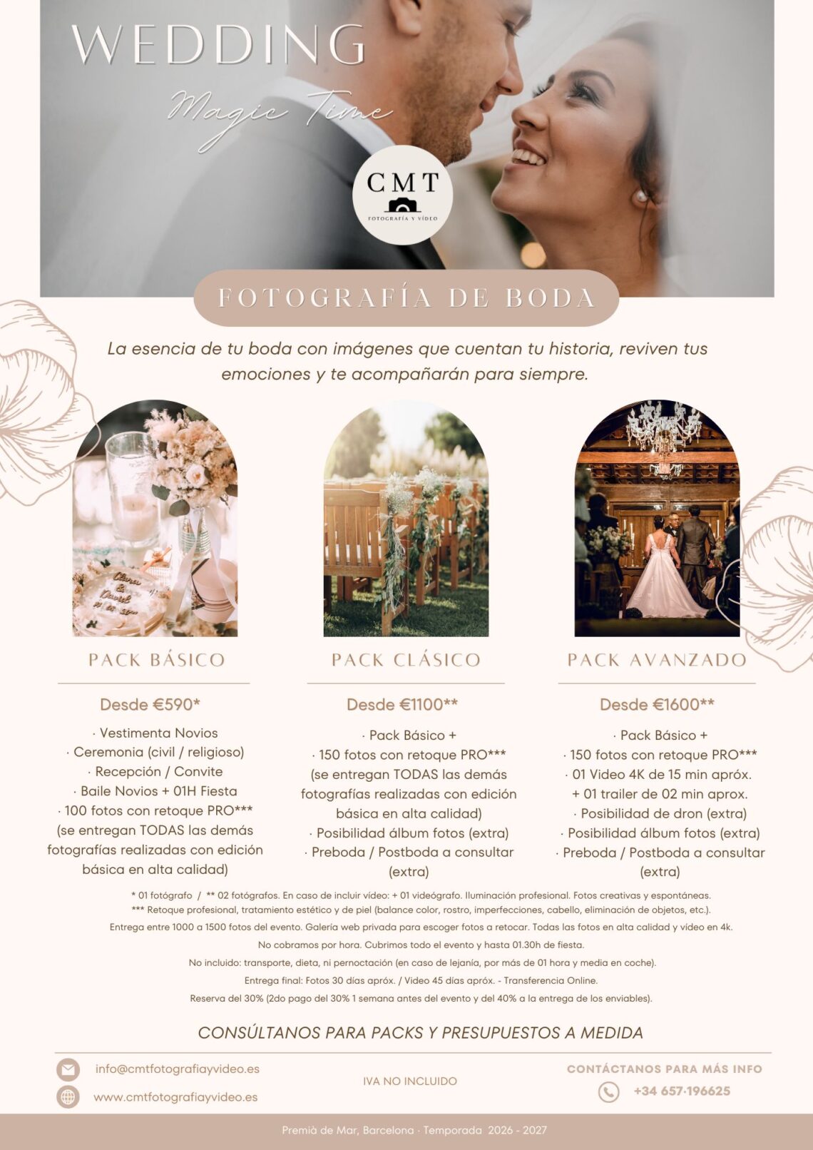 Precios packs de fotografía de boda Barcelona - España